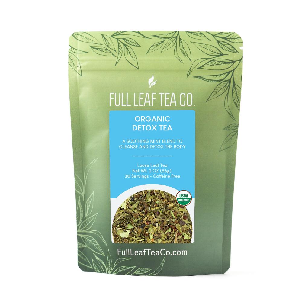 A 2oz bag of Full Leaf Tea Company Organic Detox Loose Leaf Tea.