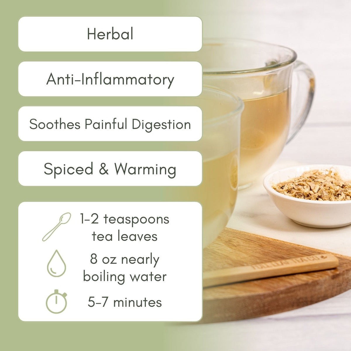 An Infographic description for Organic Ginger Root Tea.