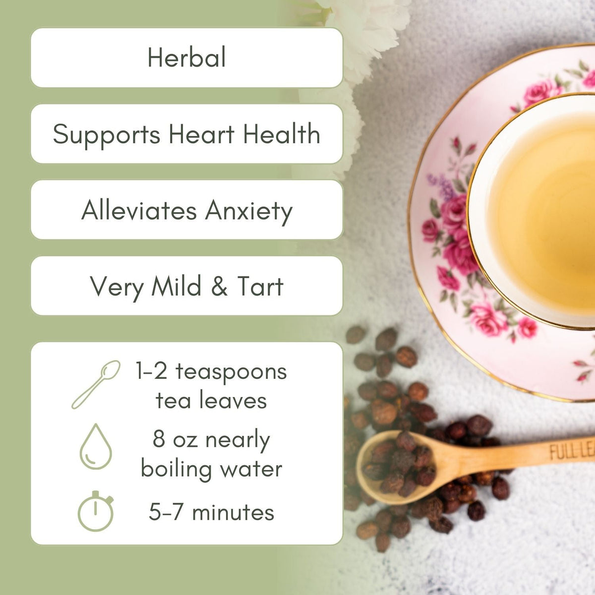 An Infographic description for Organic Hawthorn Berries Tea.