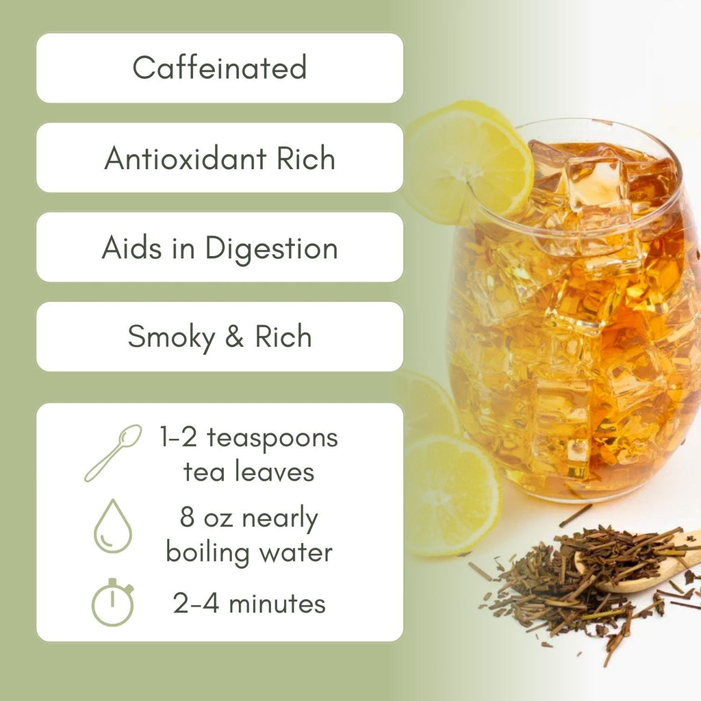 An Infographic description for Organic Houjicha Tea.