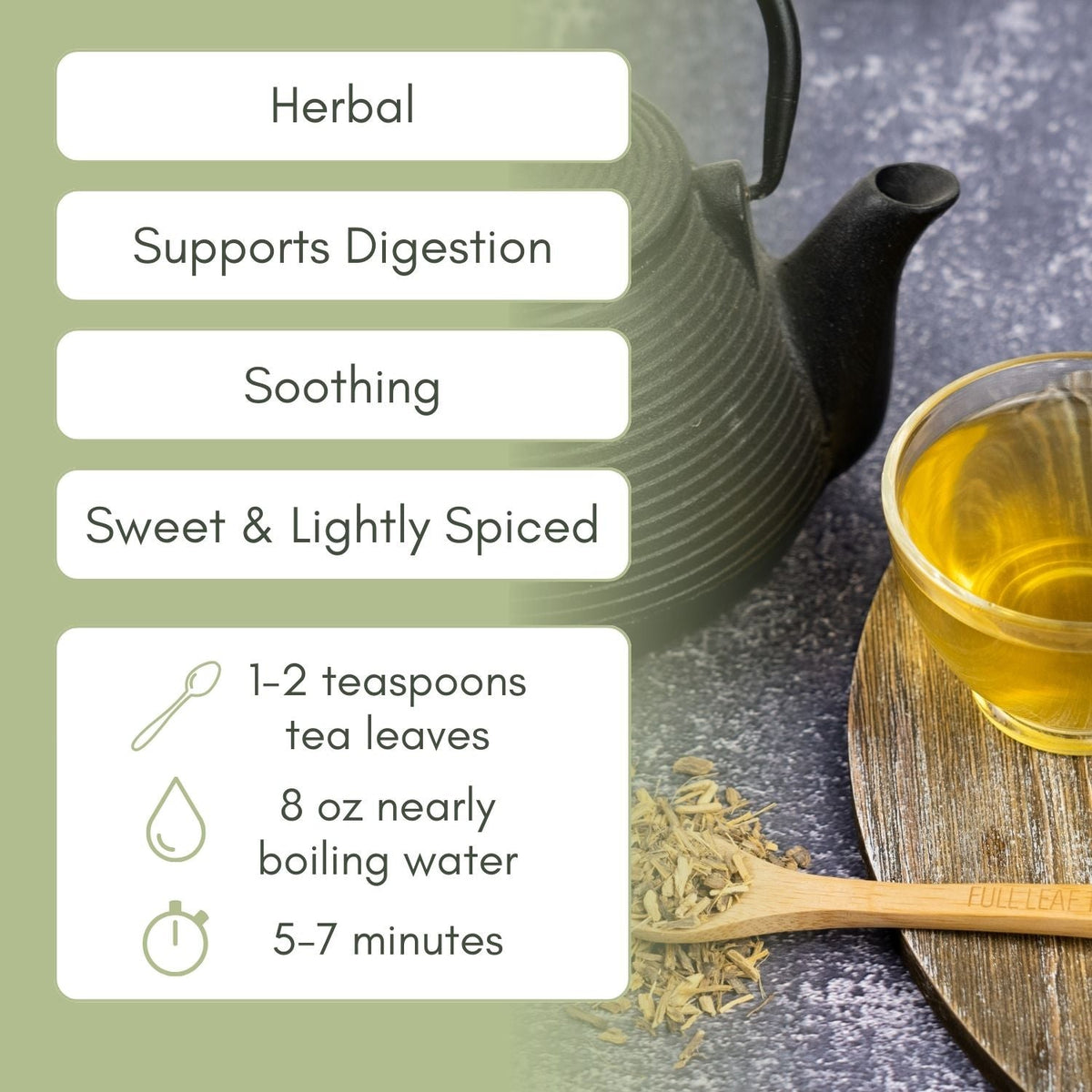 An Infographic description for Organic Licorice Root Tea.