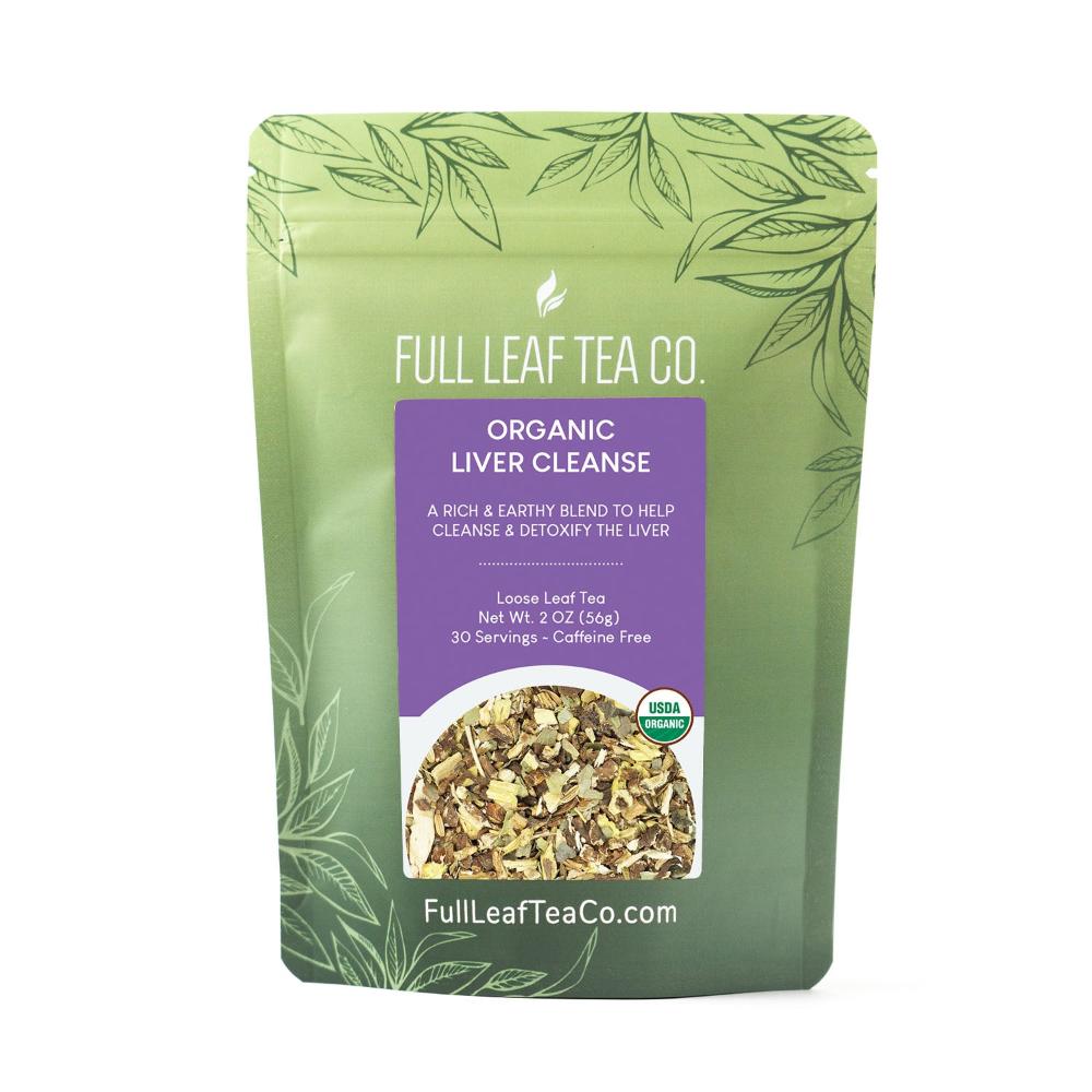 A 2oz bag of Full Leaf Tea Company Organic Liver Cleanse Loose Leaf Tea.