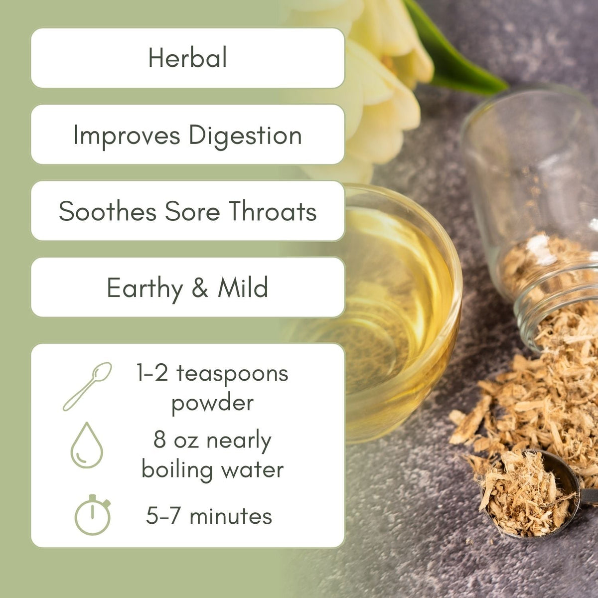 An Infographic description for Organic Marshmallow Root Tea.