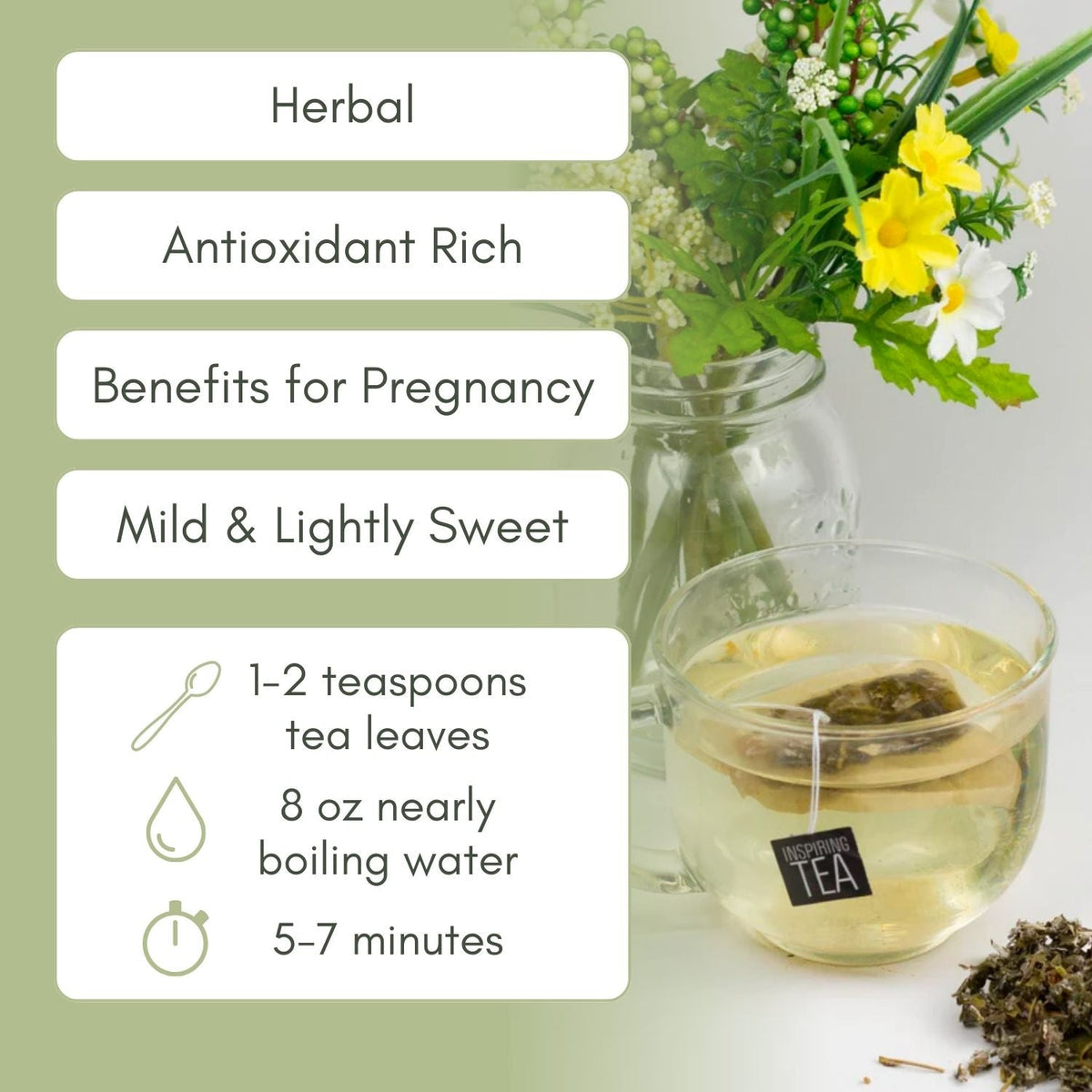 An Infographic description for Organic Raspberry Leaf Tea.