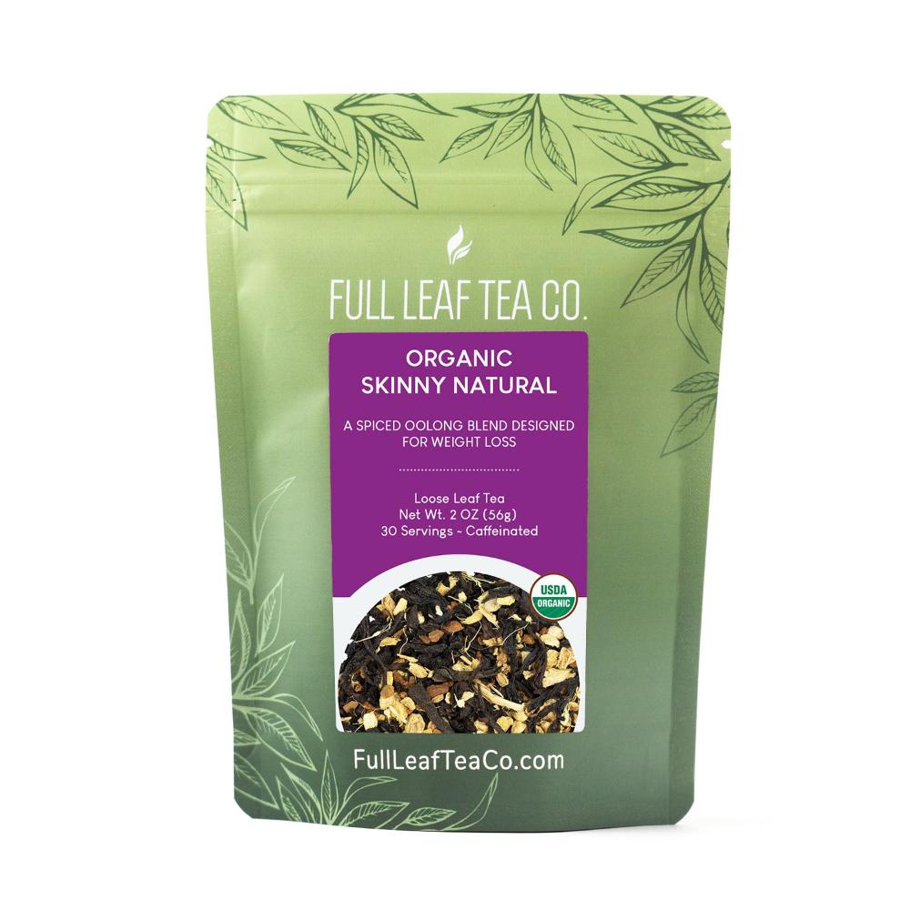 A 2oz bag of Full Leaf Tea Company Organic Skinny Natural Loose Leaf Tea.
