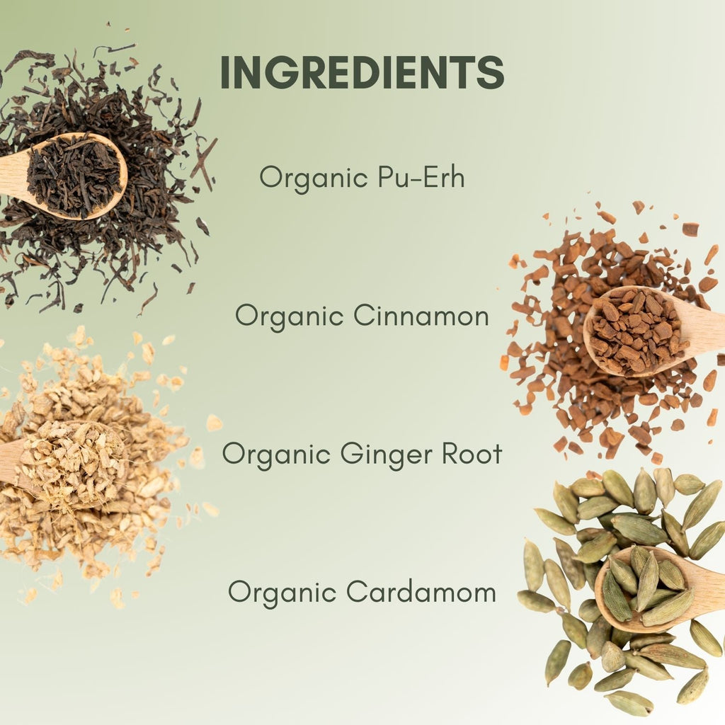 An Ingredient List for Organic Chai Pu-Erh Tea.