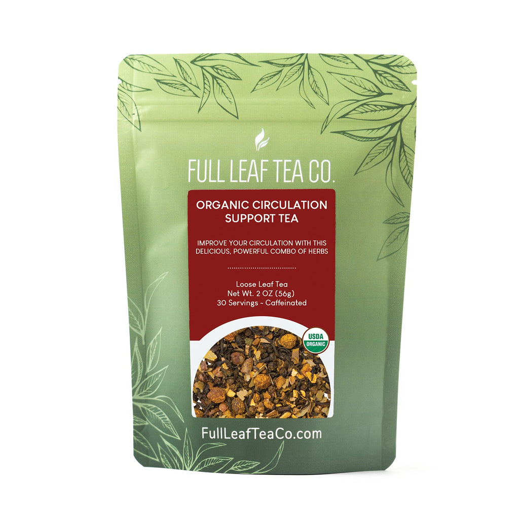 A 2oz bag of Full Leaf Tea Company Organic Circulation Support Loose Leaf Tea.