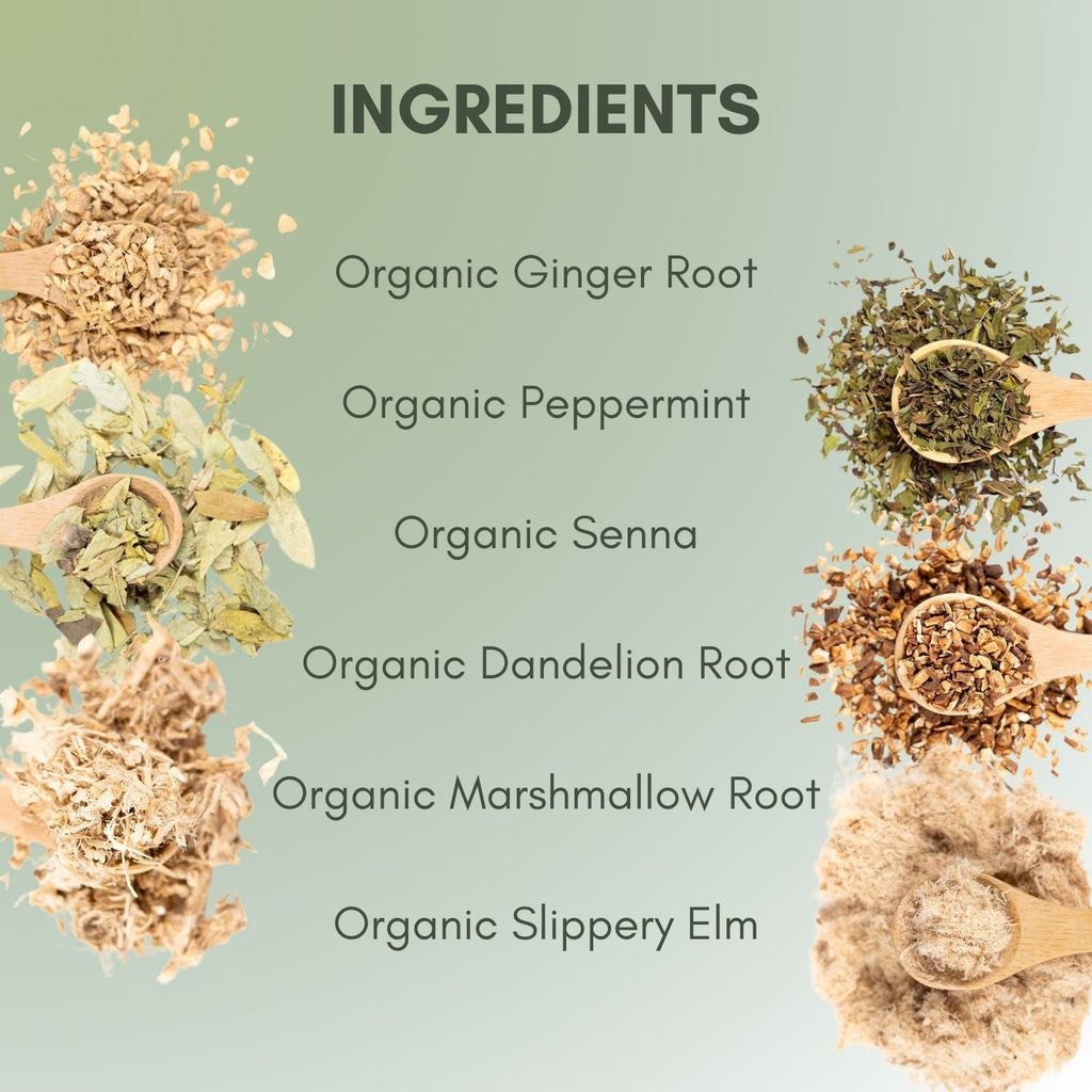 An Ingredient list for Organic Constipation Relief tea.