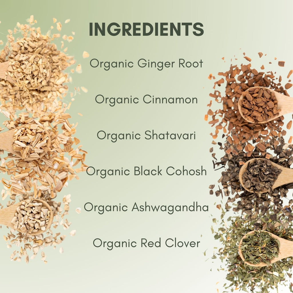 An Ingredient list for Organic Fertility Tea.