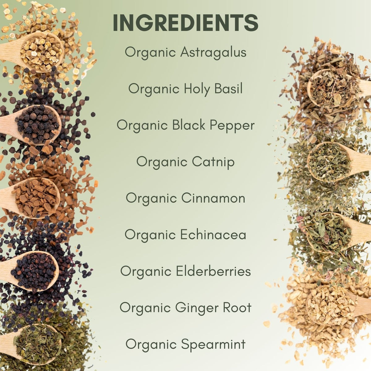 An Ingredient list for Organic Flu Remedy Tea.