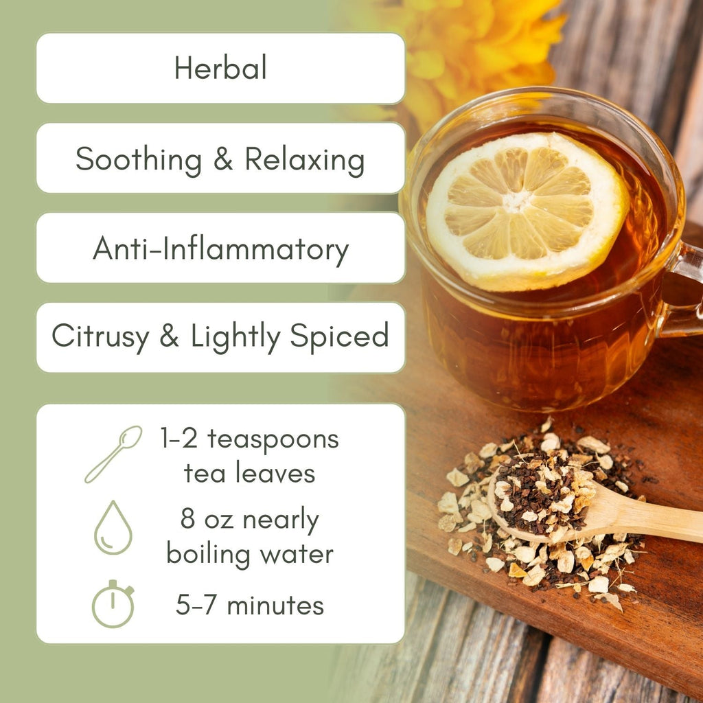 An Infographic description for Organic Honey Lemon Ginger Tea.