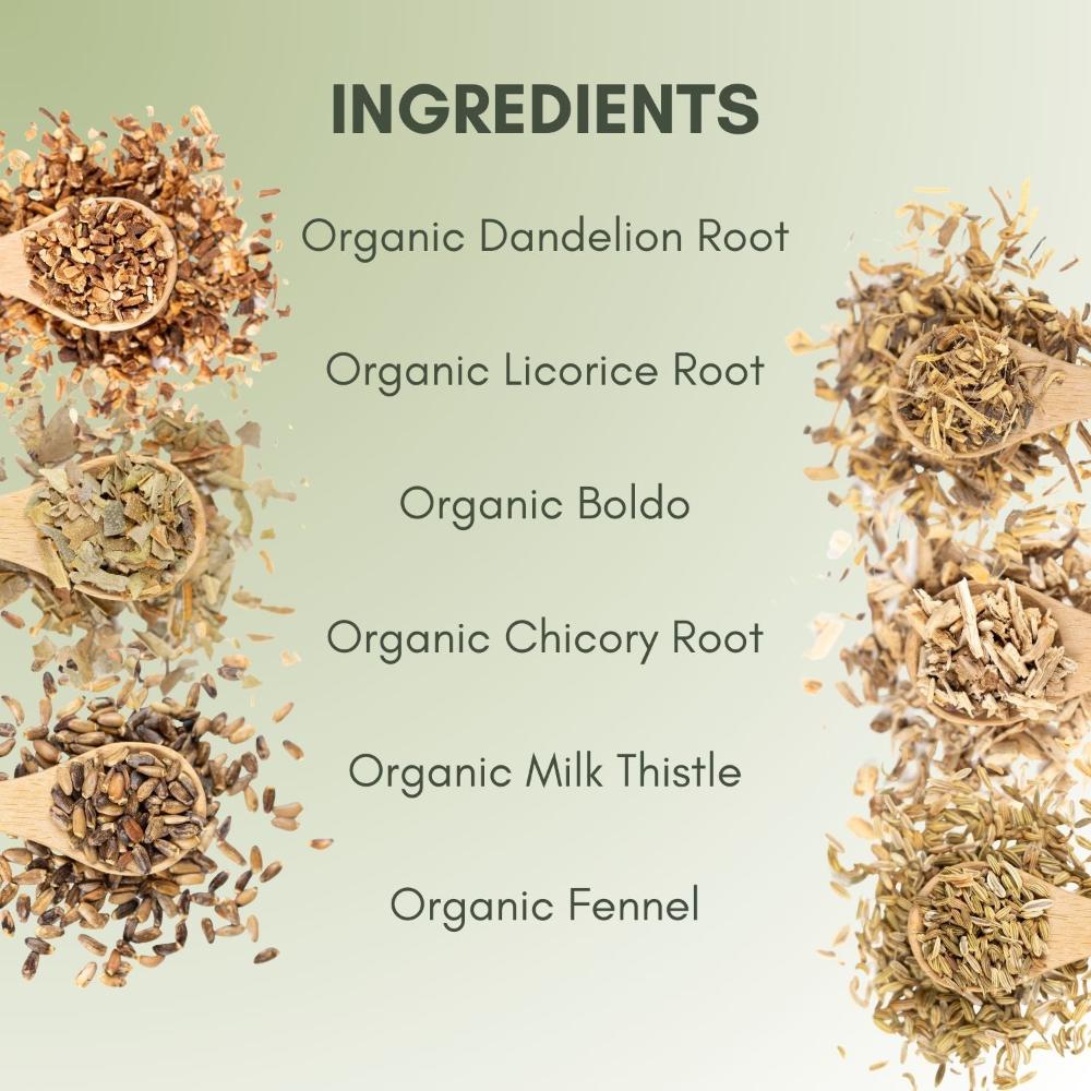 An Ingredient list for Organic Liver Cleanse Tea.