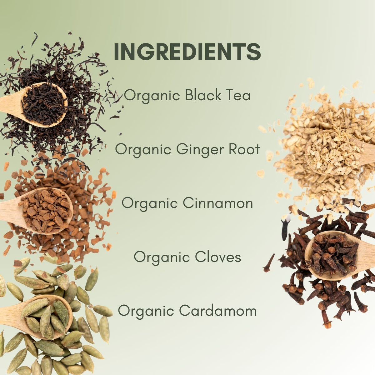 An Ingredient list for Organic Masala Chai Tea.