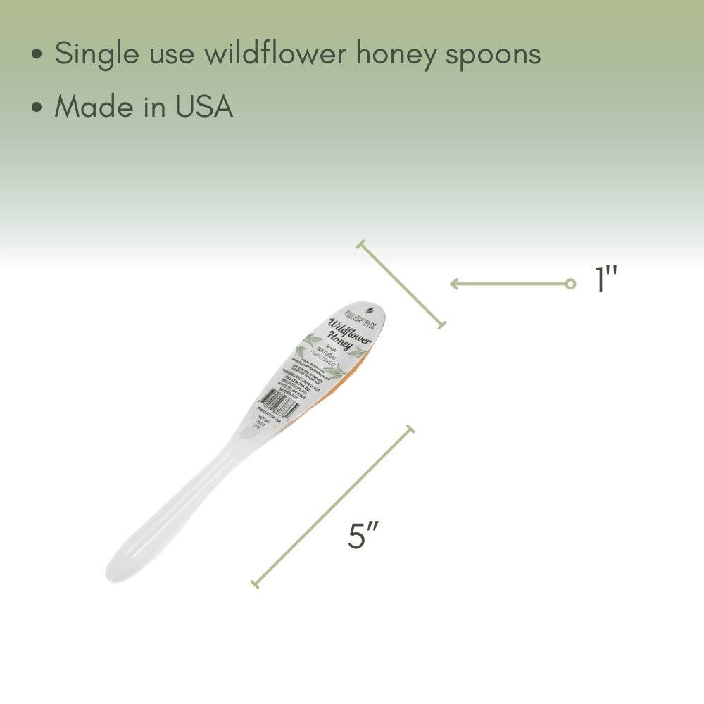 An Infographic detailing the dimensions of the single use Wildflower Honey Spoon.