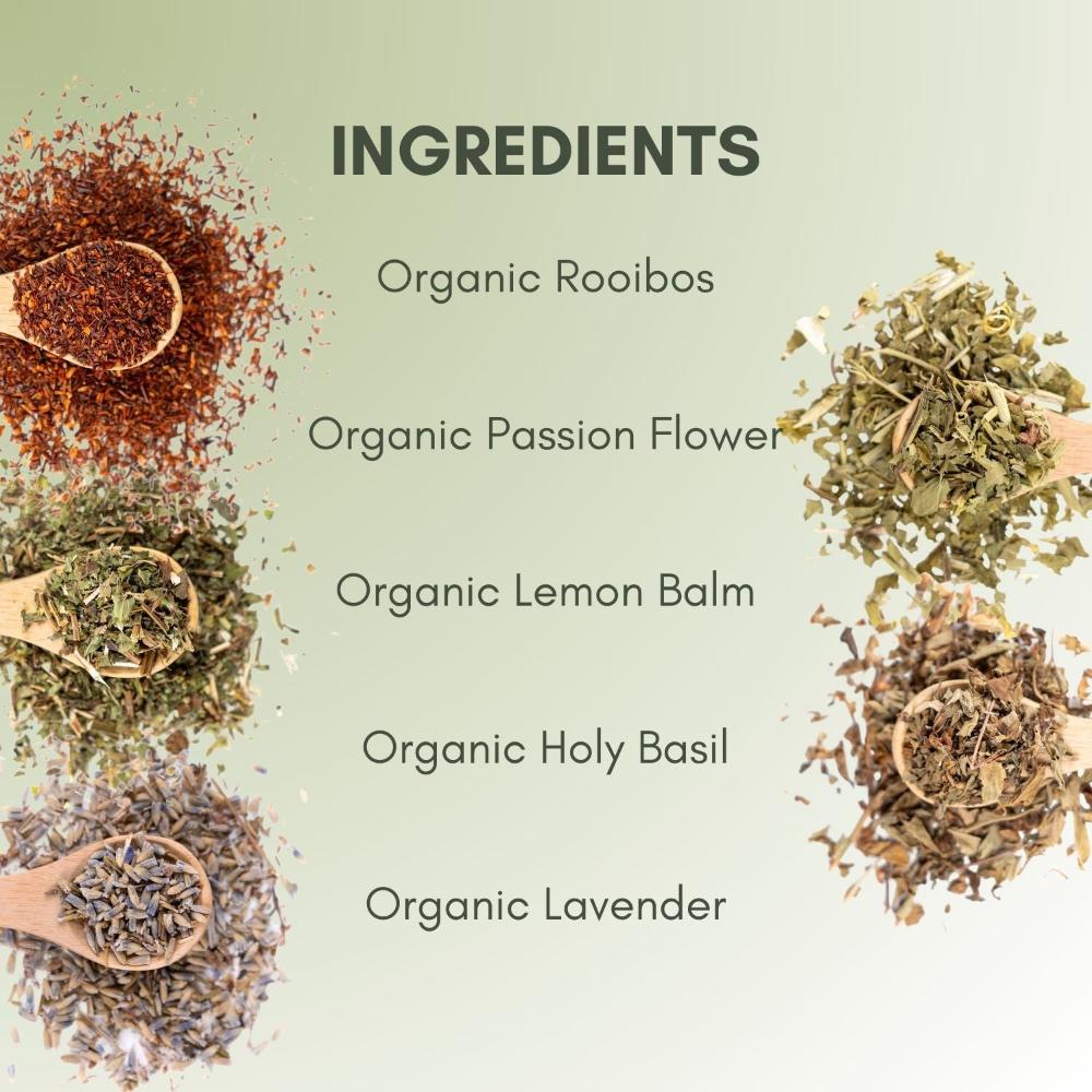 An Ingredient list for Organic Relieve Stress Tea.